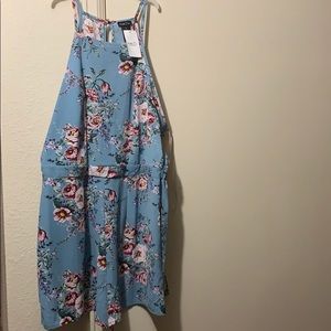 Blue floral halter romper